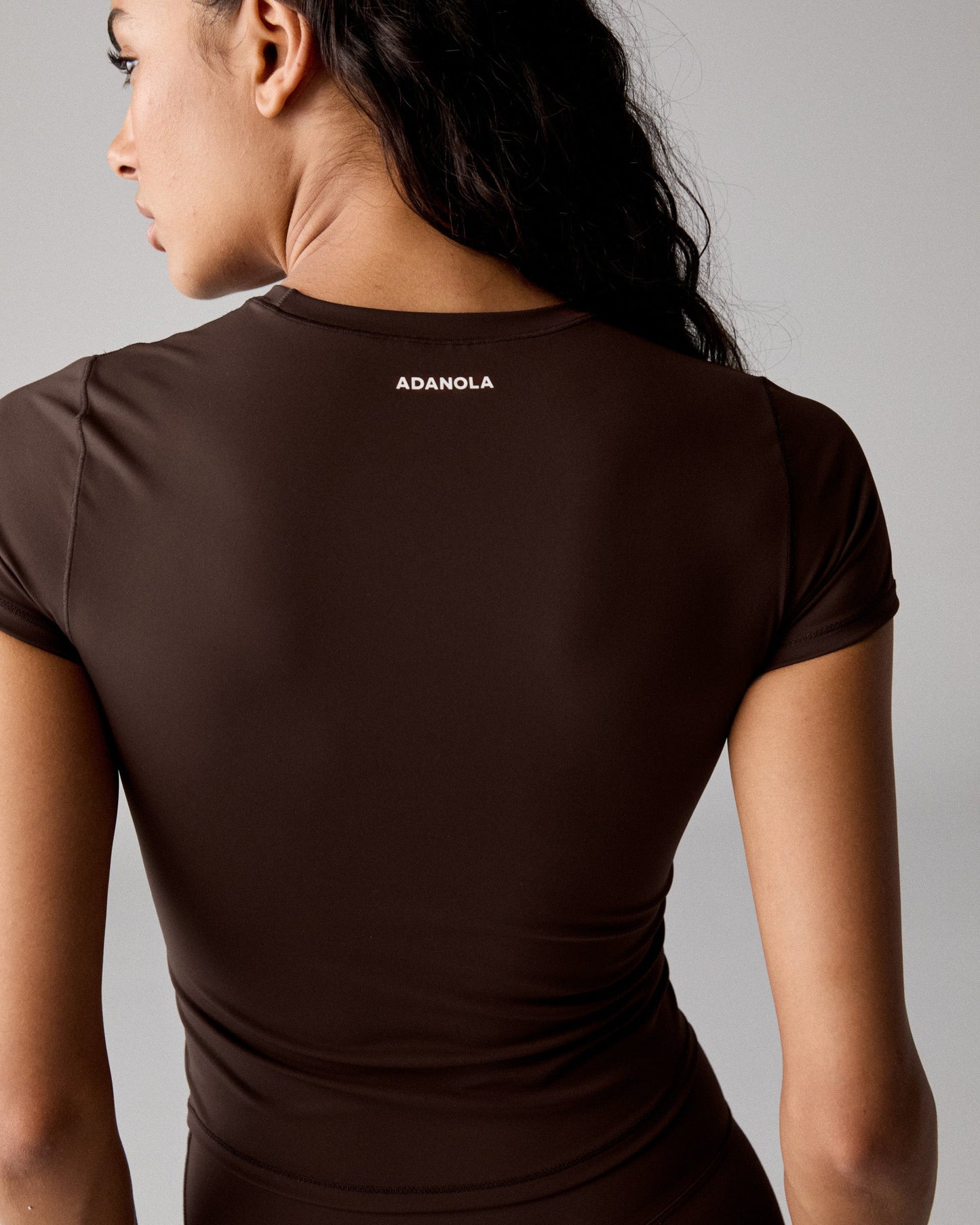 Ultimate Short Sleeve Seam Detail Curved Hem Top - Chocolate Brown