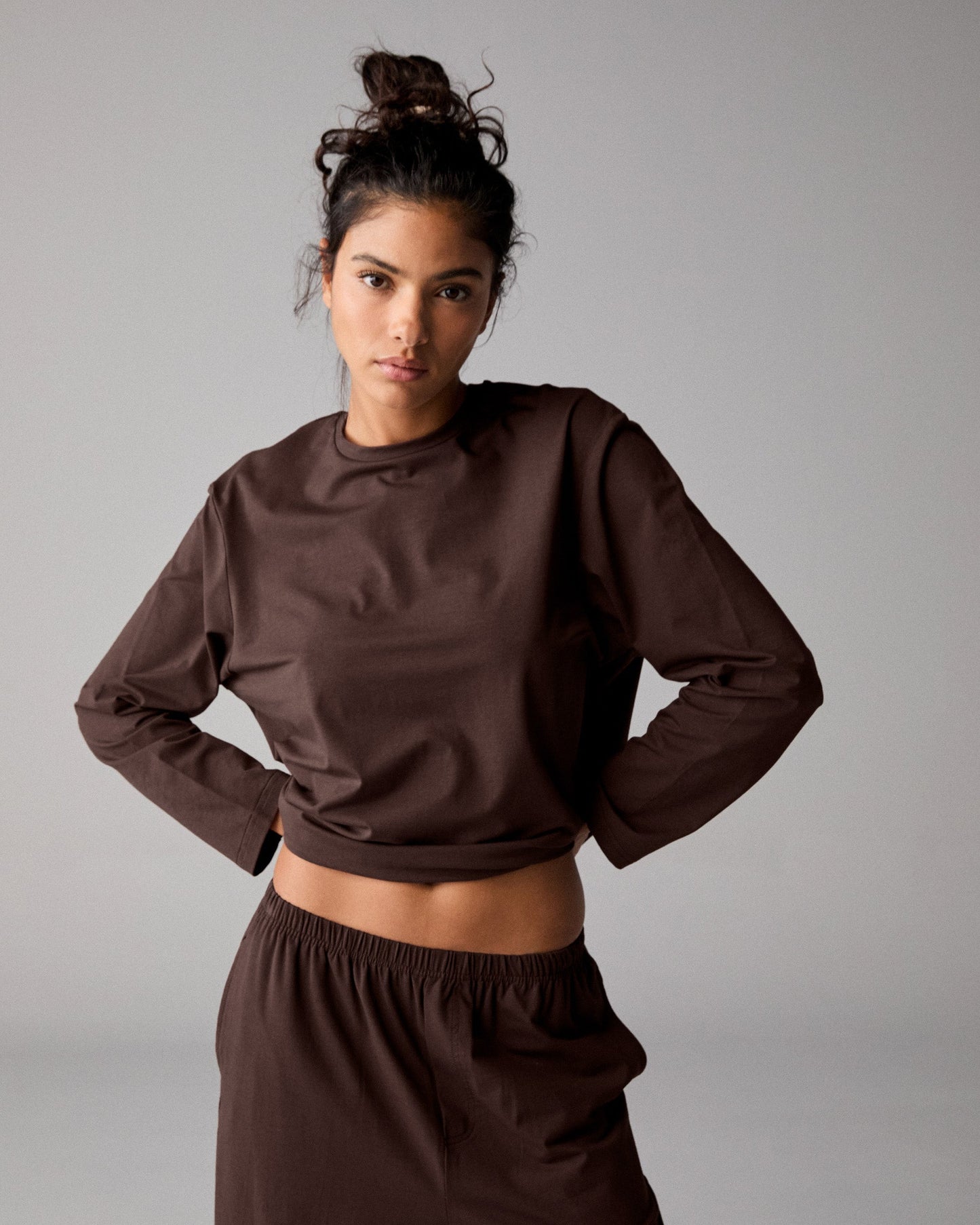 Modal Long Sleeve Oversized T-shirt - Chocolate Brown