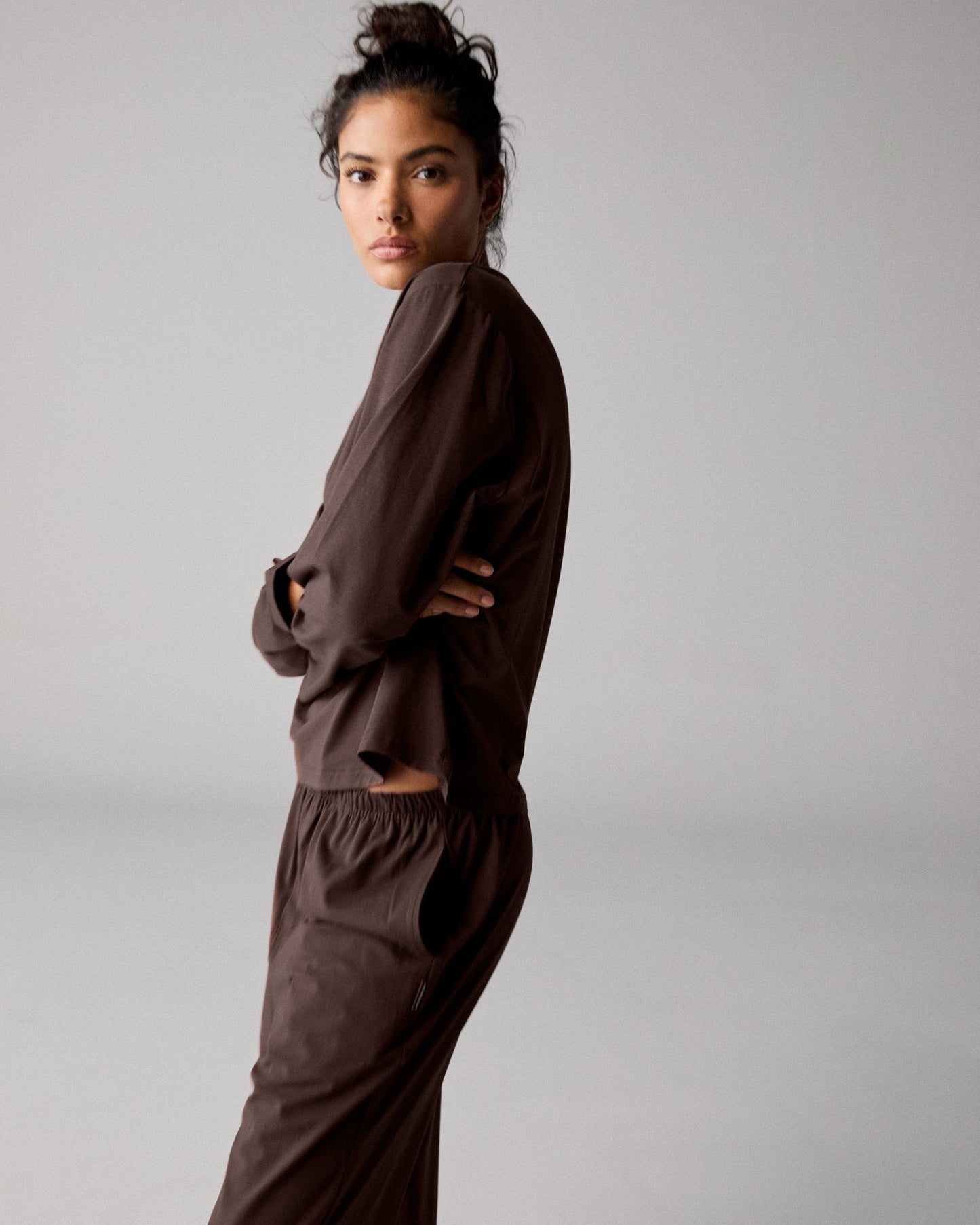 Modal Long Sleeve Oversized T-shirt - Chocolate Brown