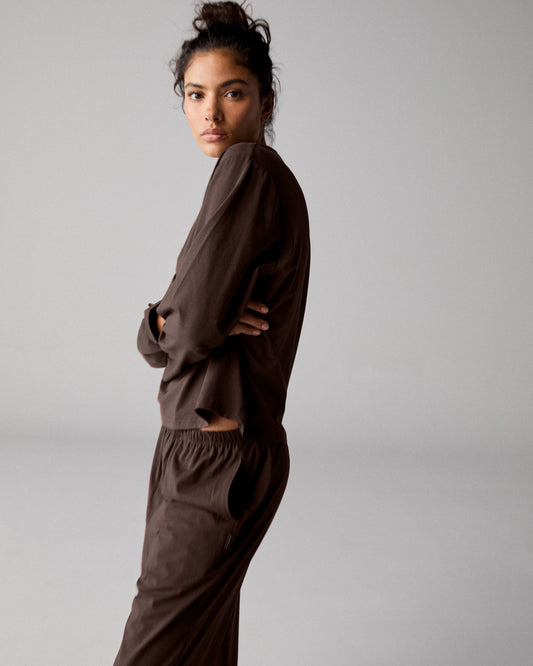Modal Long Sleeve Oversized T-shirt - Chocolate Brown