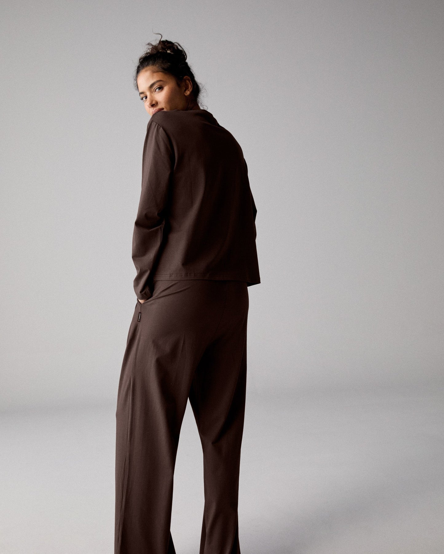 Modal Long Sleeve Oversized T-shirt - Chocolate Brown