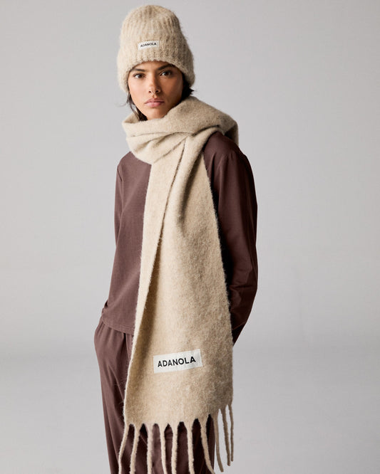 Wool Blend Brushed Scarf - Stone