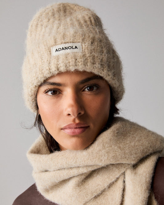 Wool Blend Brushed Beanie - Stone