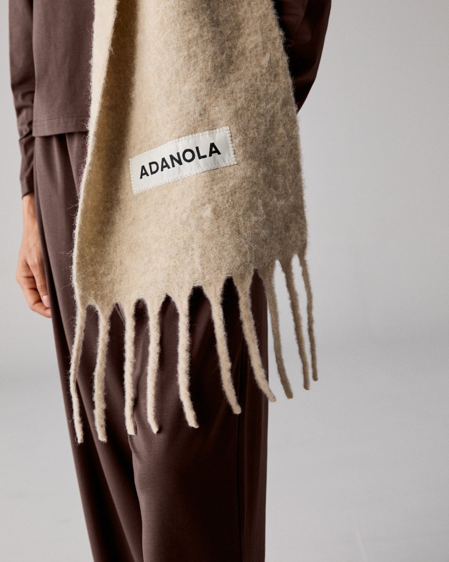 Wool Blend Brushed Scarf - Stone