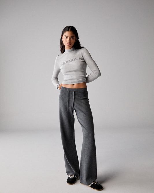 Knit Straight Leg Trousers - Dark Grey
