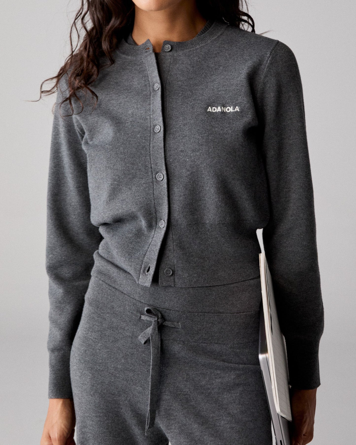 Knit Twinset Button Up Top - Dark Grey