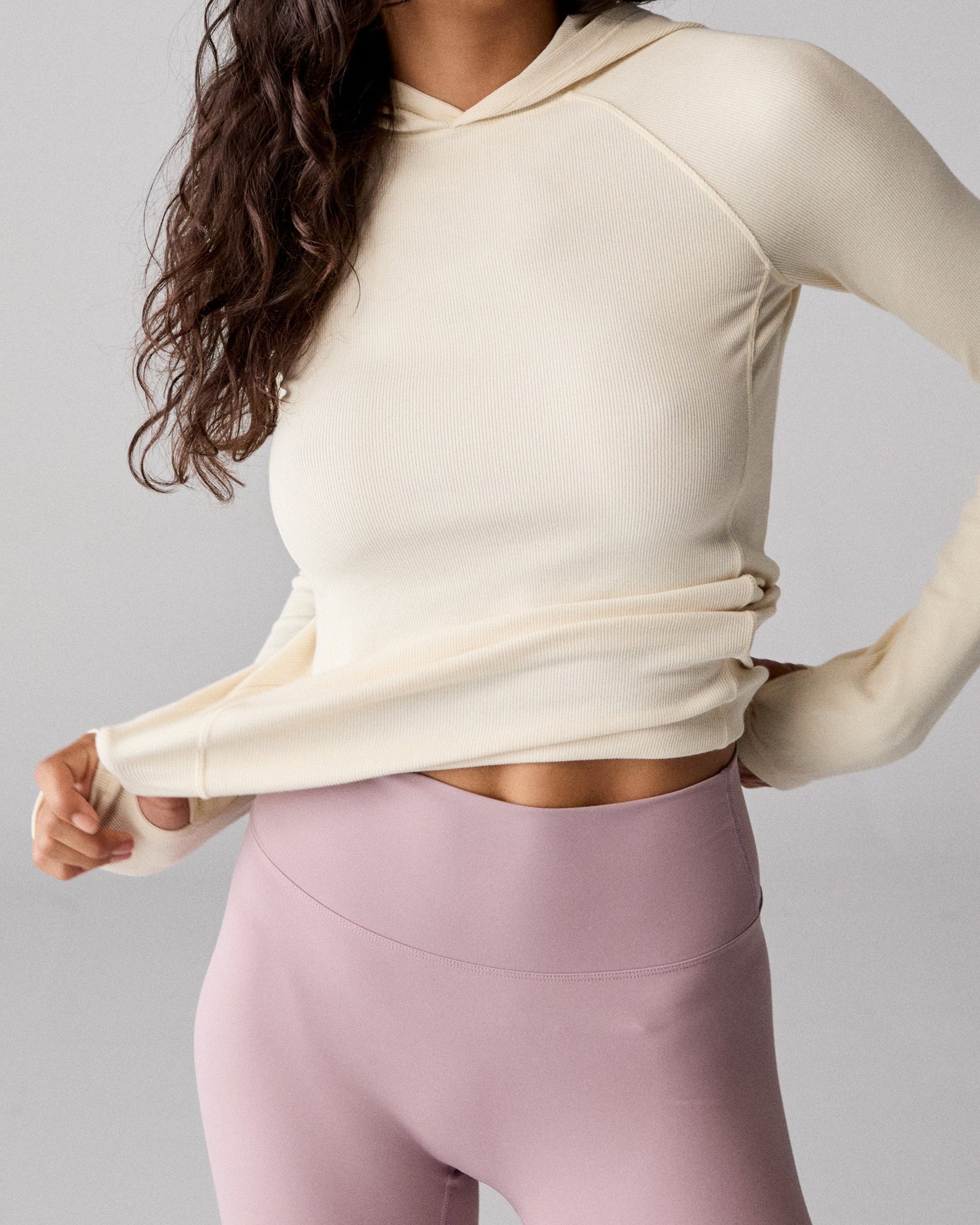 Rib Hooded Seam Detail Top - Marshmallow White
