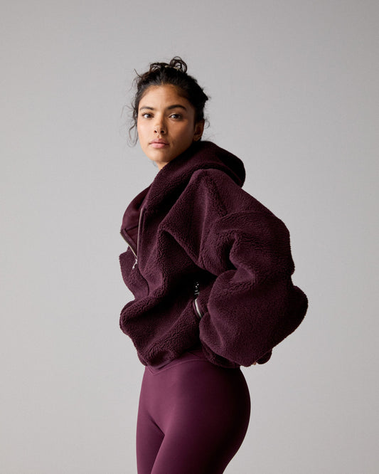 Hooded Borg Bomber Jacket - Dark Cherry