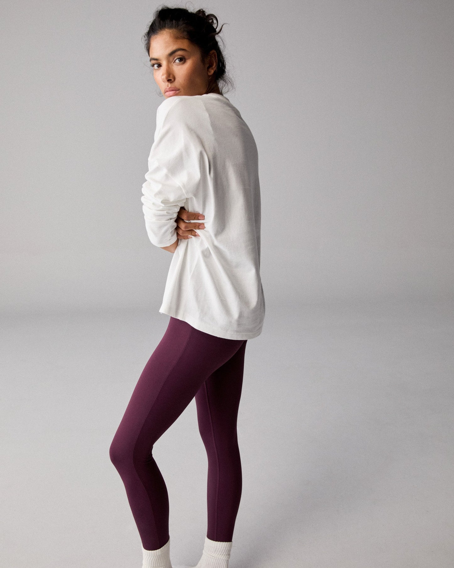 Varsity Long Sleeve Drop Shoulder T-shirt - White/Dark Cherry