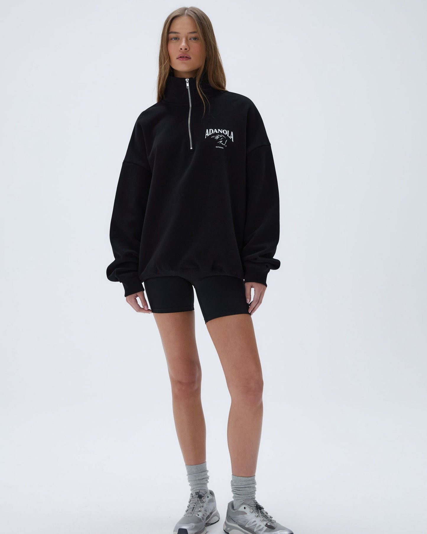 Outdoors Oversized Funnel Neck Zip Sweatshirt - Black