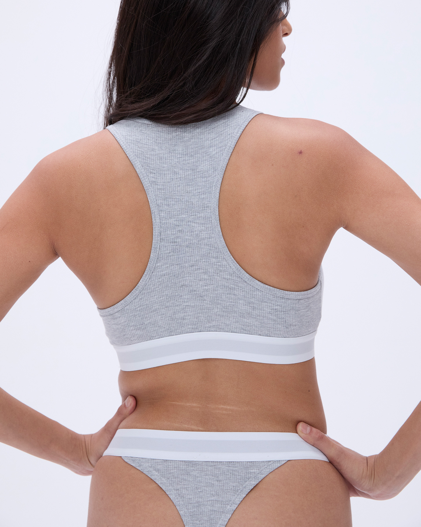 Branded Ribbed Thong - Grey Melange