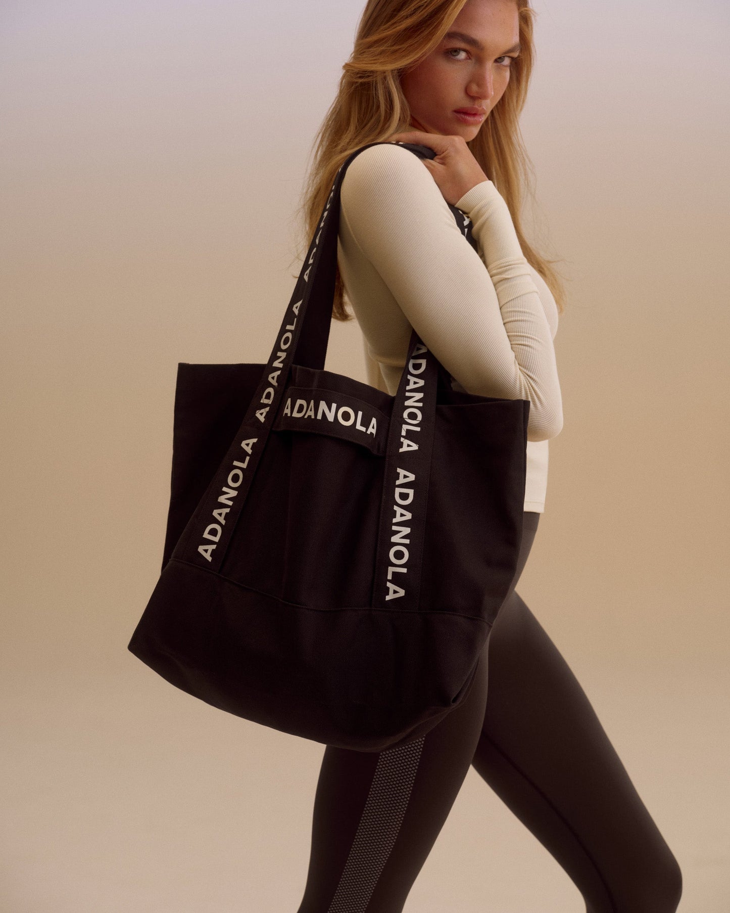 Branded Strap Tote Bag - Coffee Bean/Cream