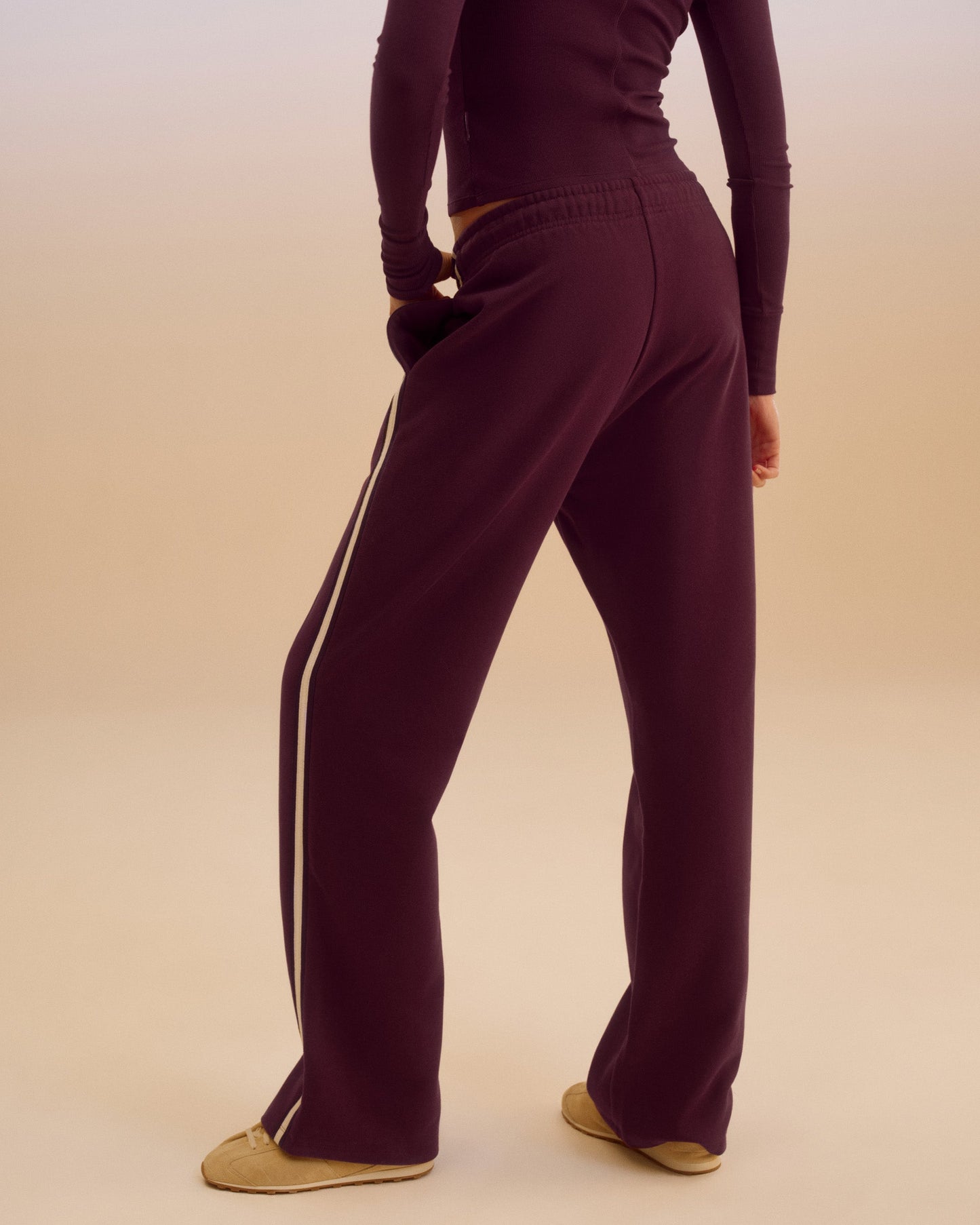 Varsity Loose Fit Straight Leg Sweatpants - Dark Cherry/Marshmallow White