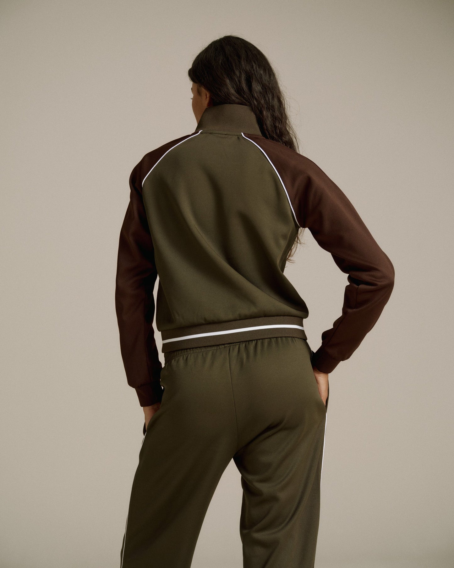Jersey Track Jacket - Chocolate Brown/Fern Green