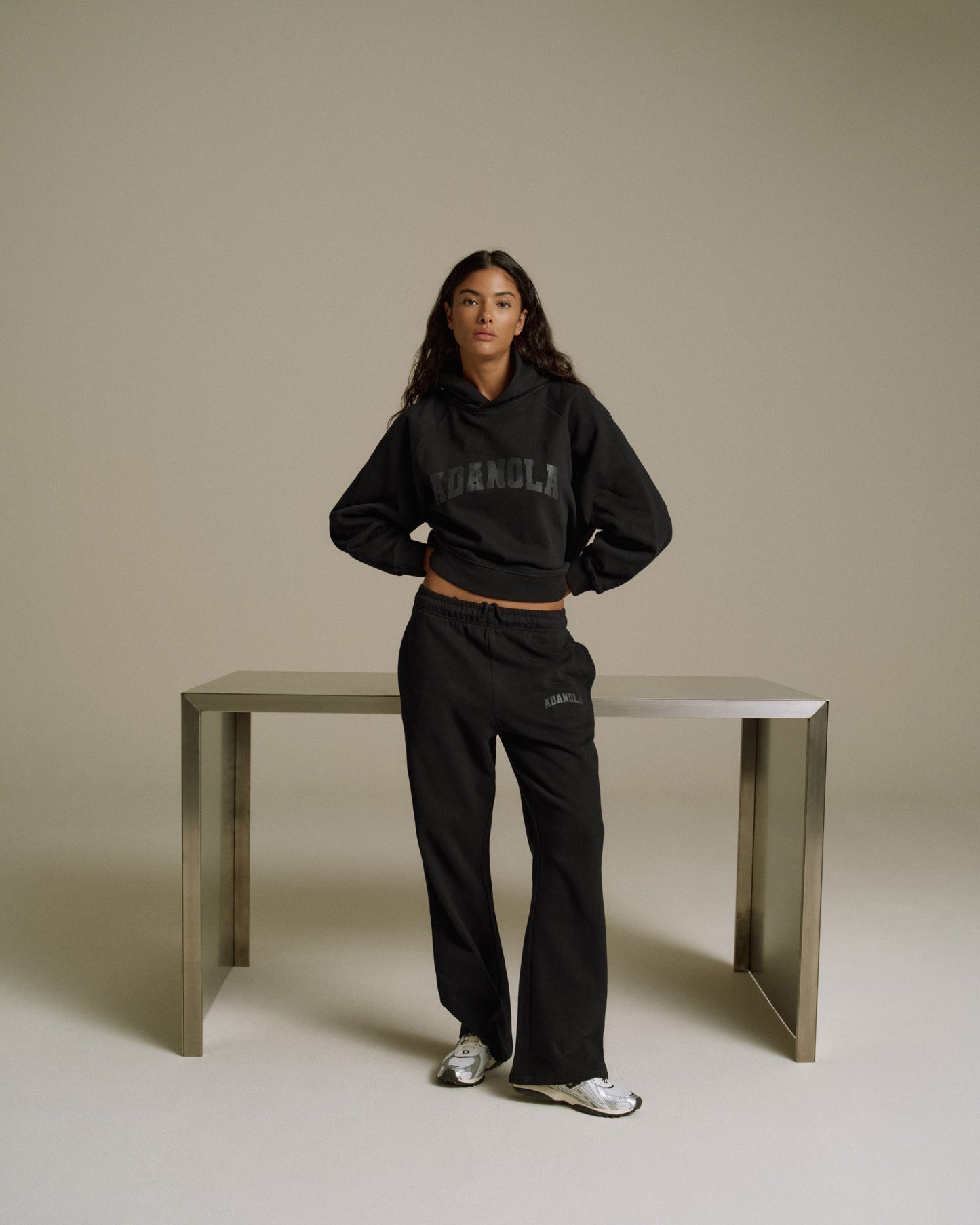 Varsity Loose Fit Straight Leg Sweatpants - Black