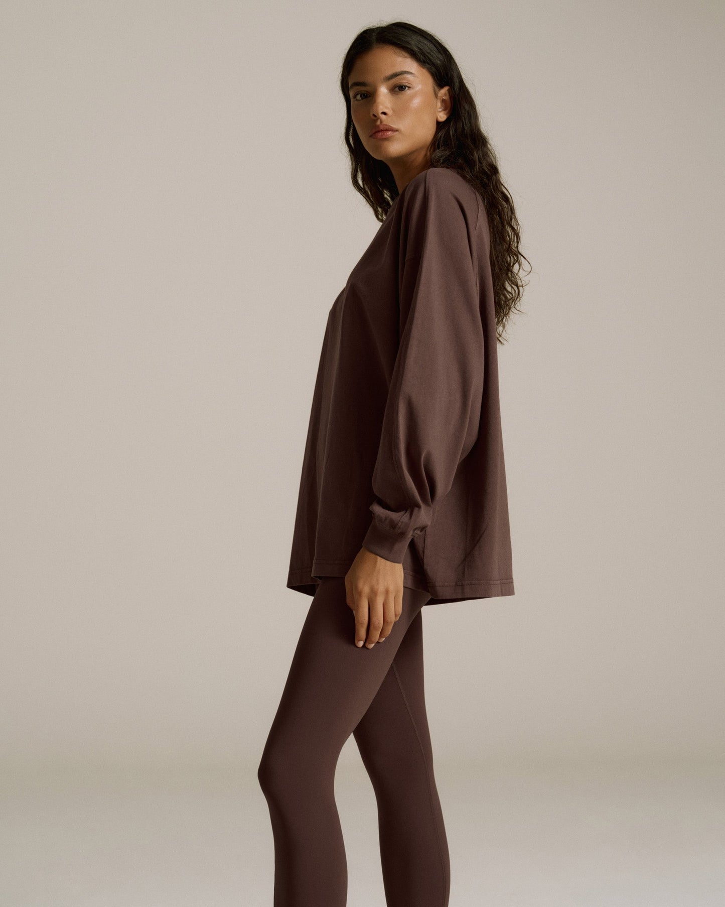 Washed Long Sleeve Oversized T-shirt - Chocolate Brown