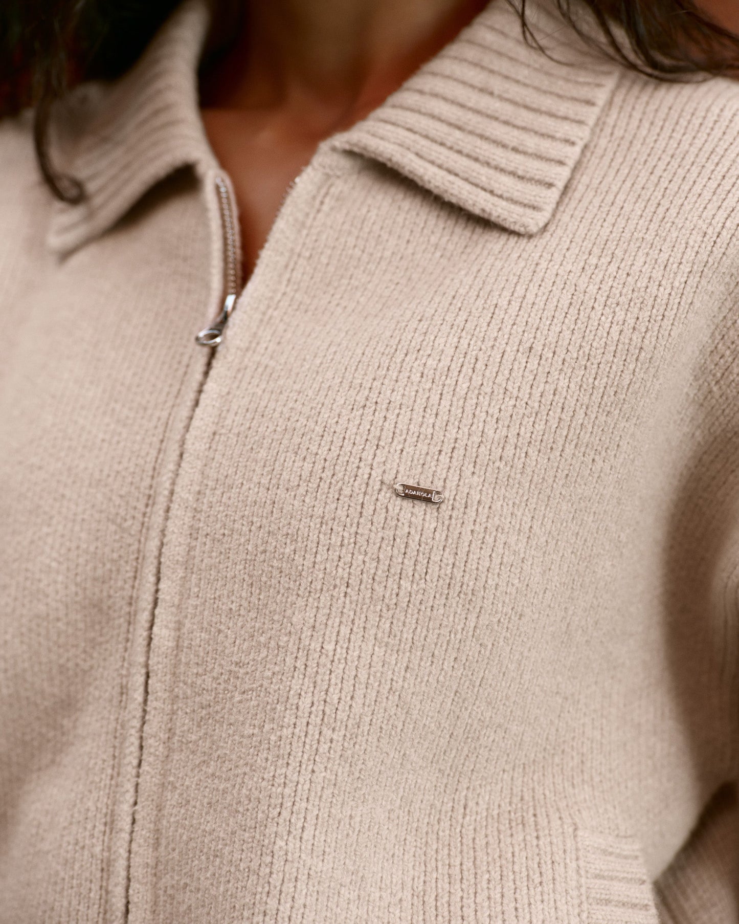 Knit Collared Bomber Jacket - Almond