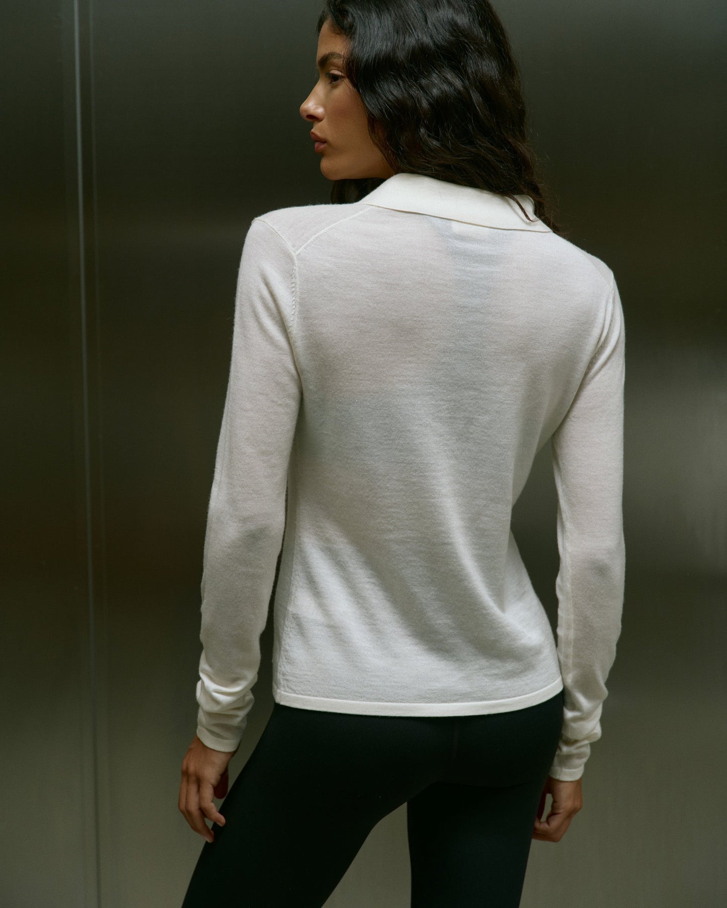 Lightweight Knit Collar Top - Marshmallow White