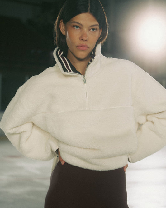 Quarter Zip Borg Jacket - Marshmallow White