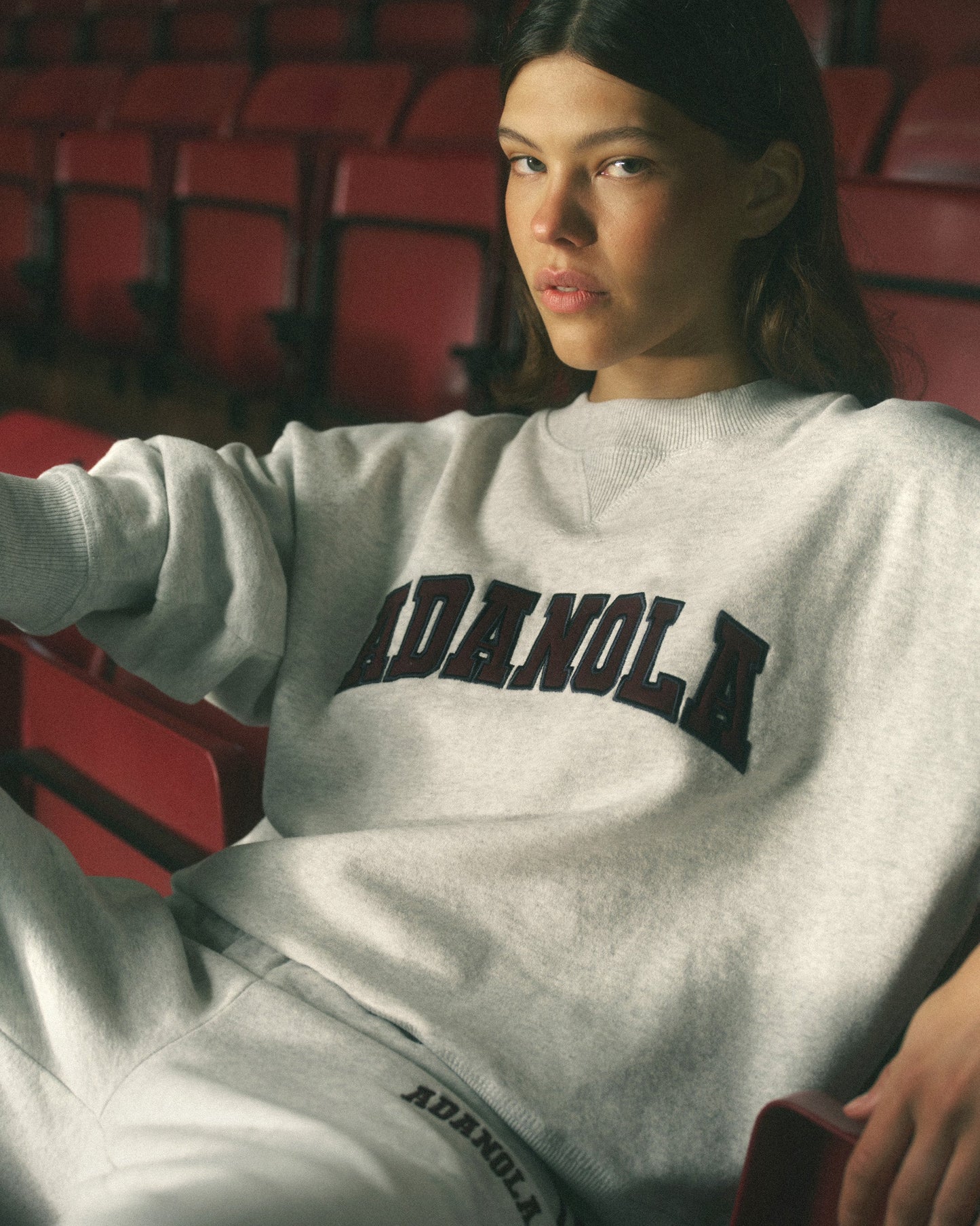 Varsity Loose Fit Sweatshirt - Light Grey Melange/Dark Cherry