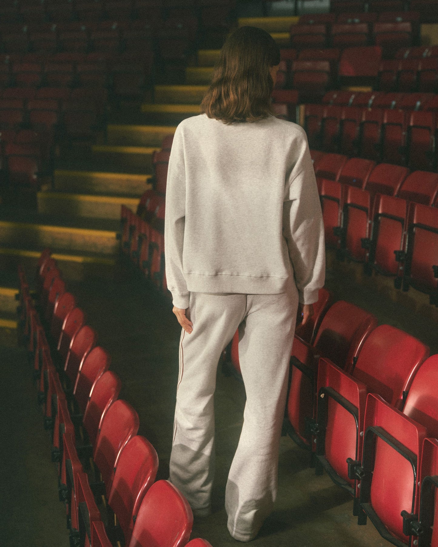 Varsity Loose Fit Straight Leg Sweatpants - Light Grey Melange/Dark Cherry