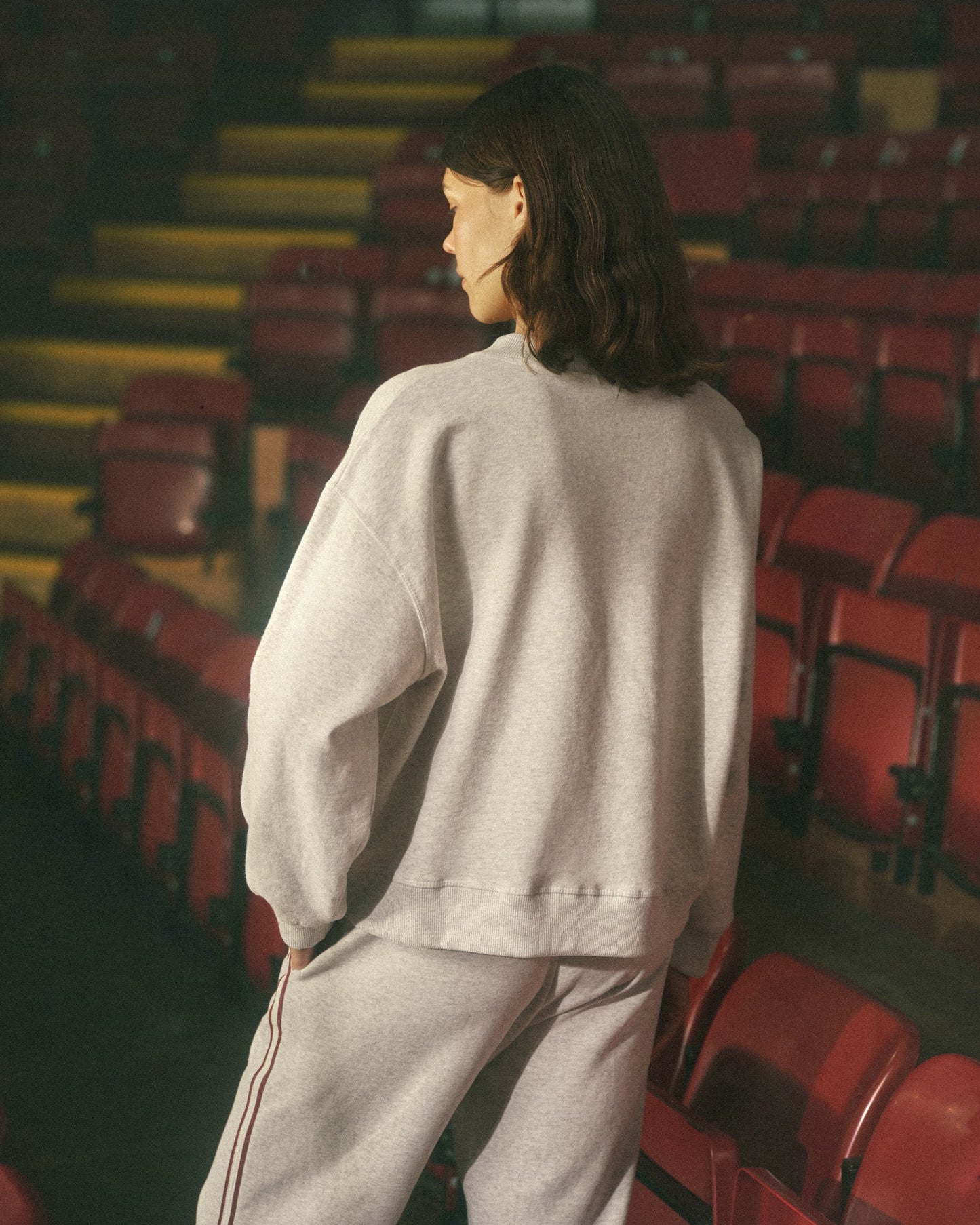 Varsity Loose Fit Sweatshirt - Light Grey Melange/Dark Cherry