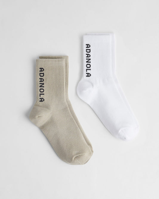 2 Pack Adanola Socks - White/Charcoal, Taupe/Charcoal