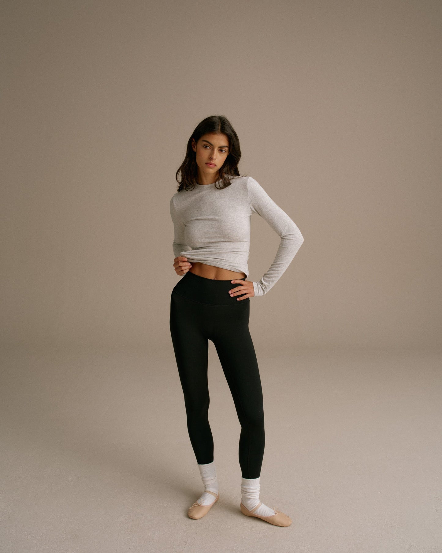 Cotton Long Sleeve Top - Grey Melange