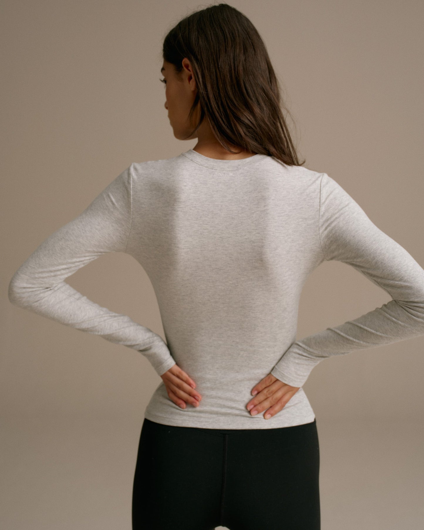 Cotton Long Sleeve Top - Grey Melange