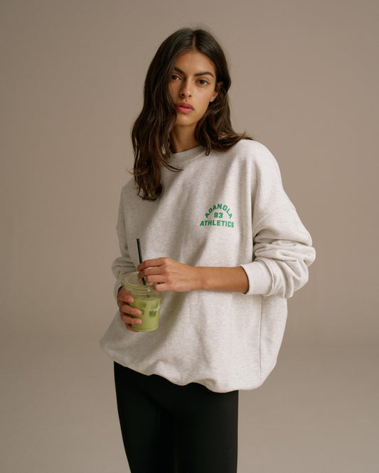 Campus Oversized Sweatshirt - Light Grey Melange/Jade Green