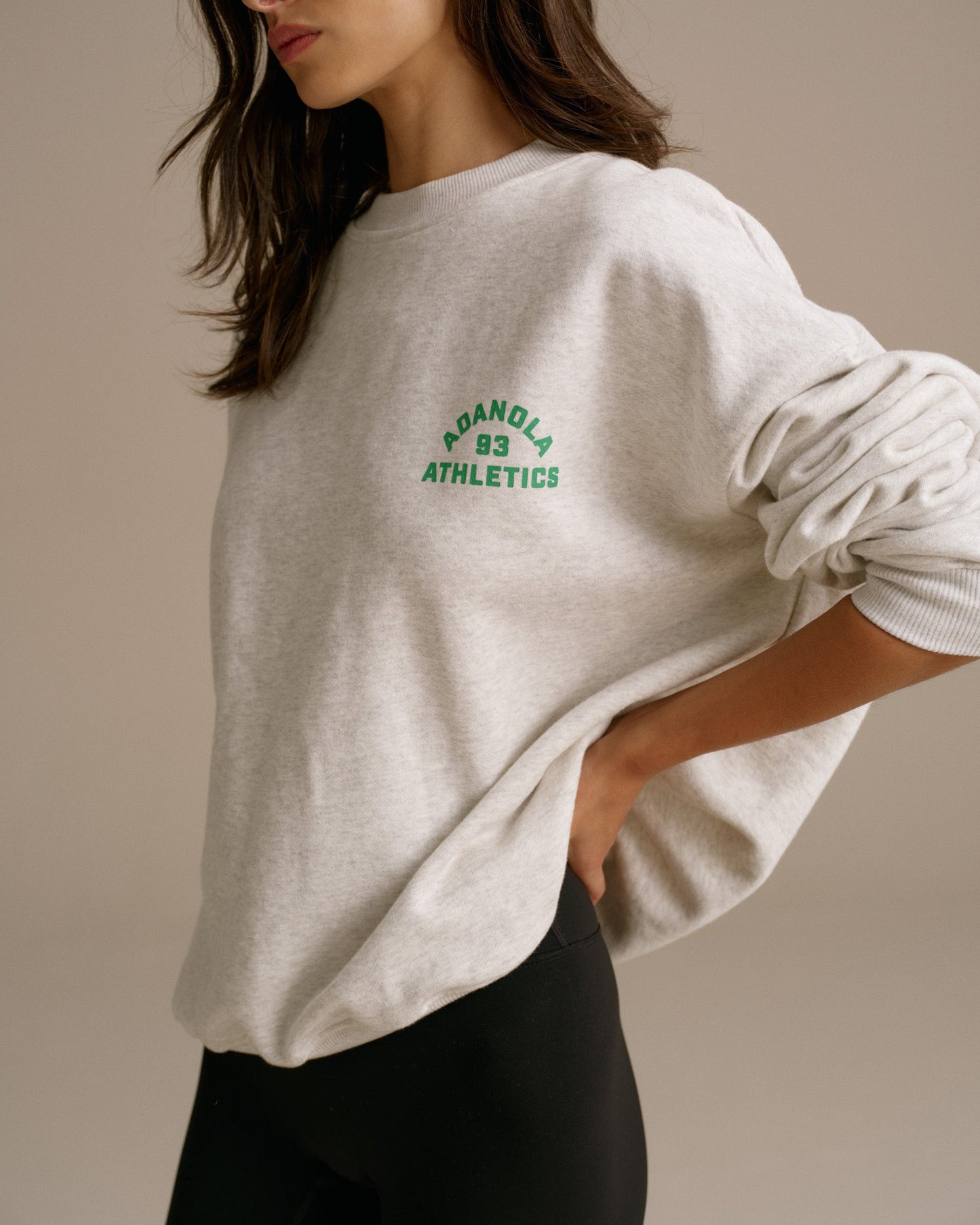 Campus Oversized Sweatshirt - Light Grey Melange/Jade Green