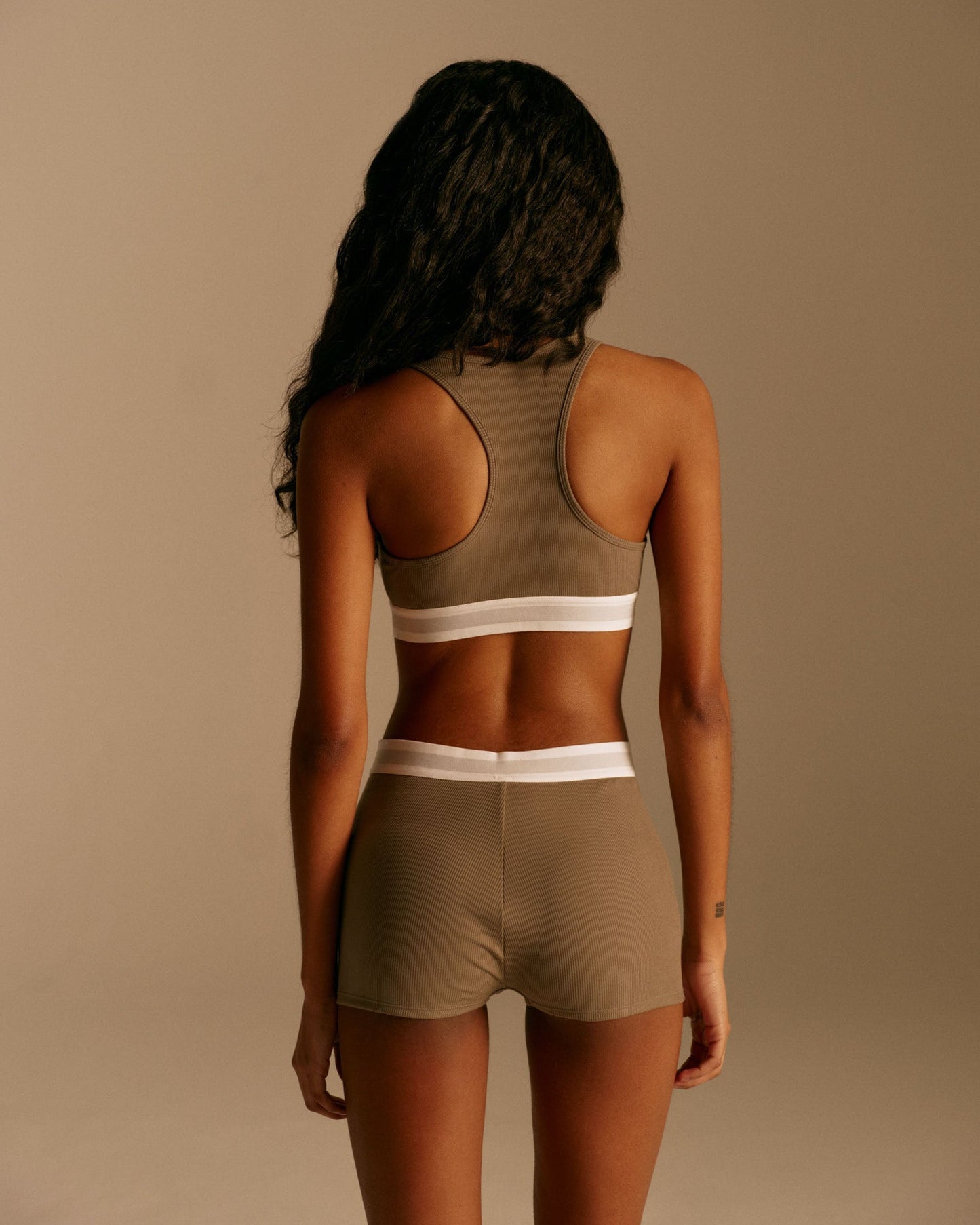 Branded Ribbed Racer Bra - Olive Green