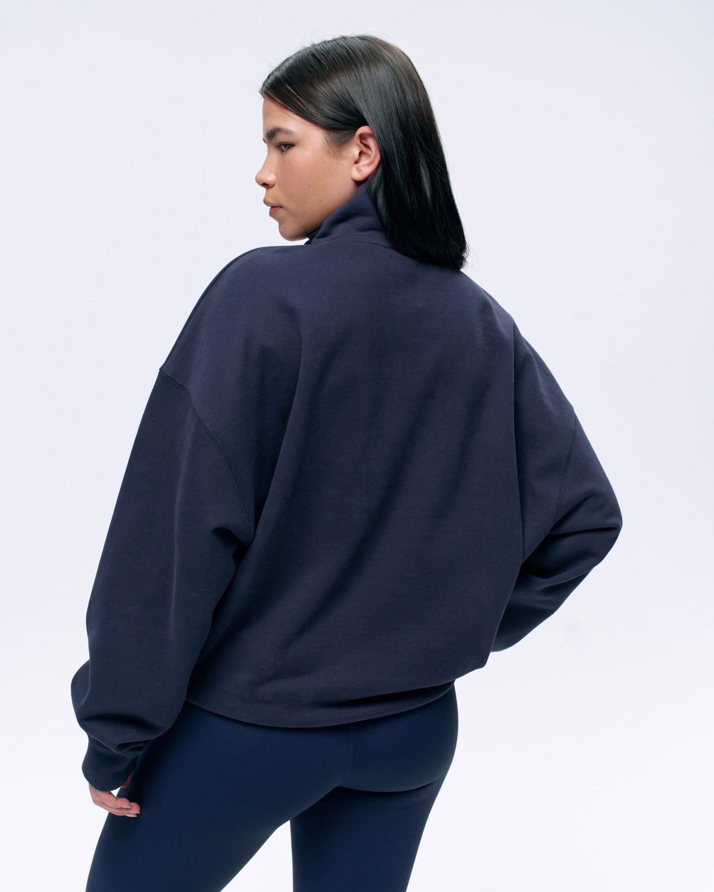 Varsity Relaxed Funnel Neck Zip Sweatshirt - Navy Blue/Burgundy