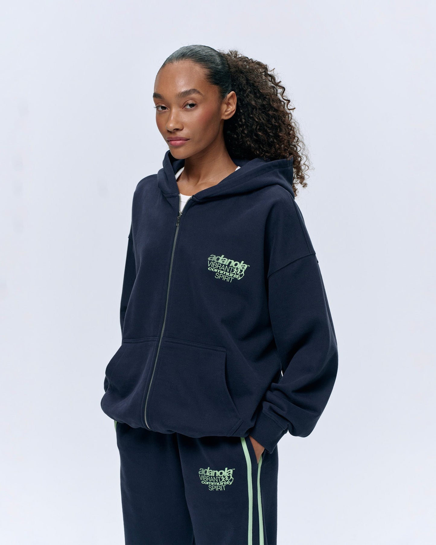 Community Spirit Oversized Full Zip Hoodie - Navy Blue/Mint Green