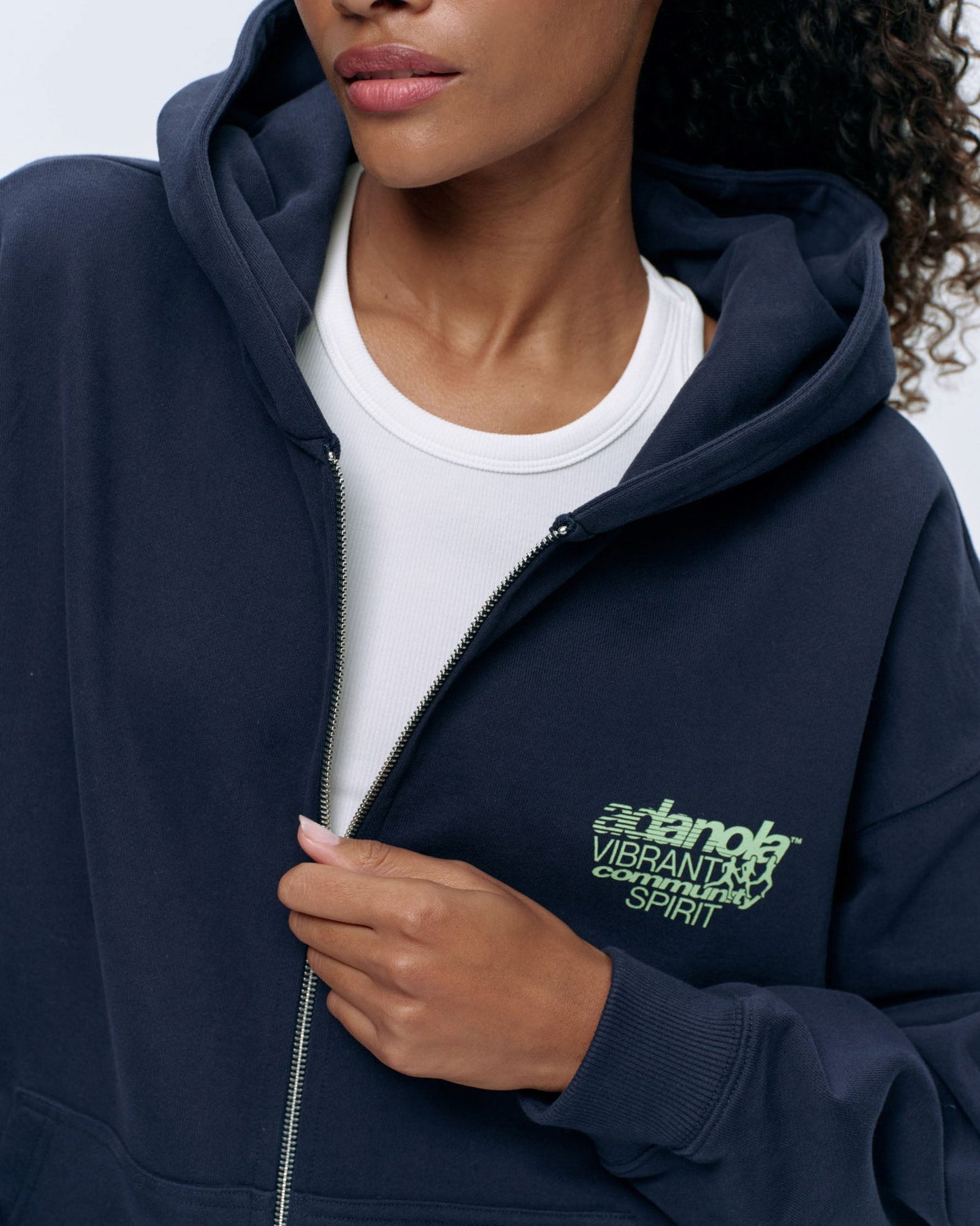 Community Spirit Oversized Full Zip Hoodie - Navy Blue/Mint Green