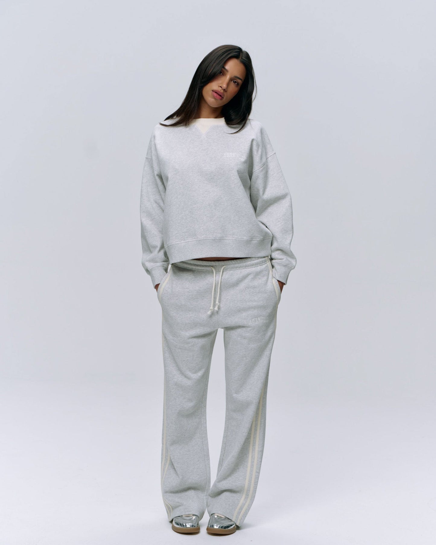 Varsity Loose Fit Sweatpants - Light Grey Melange/Marshmallow White