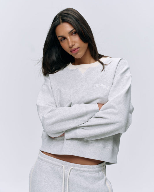 Varsity Loose Fit Sweatshirt - Light Grey Melange/Marshmallow White