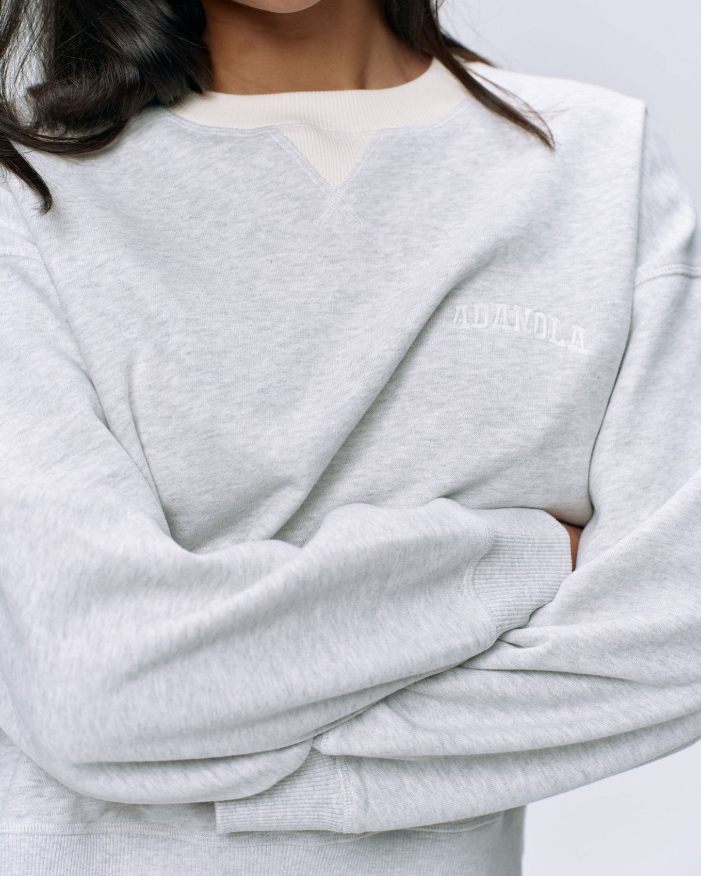 Varsity Loose Fit Sweatshirt - Light Grey Melange/Marshmallow White