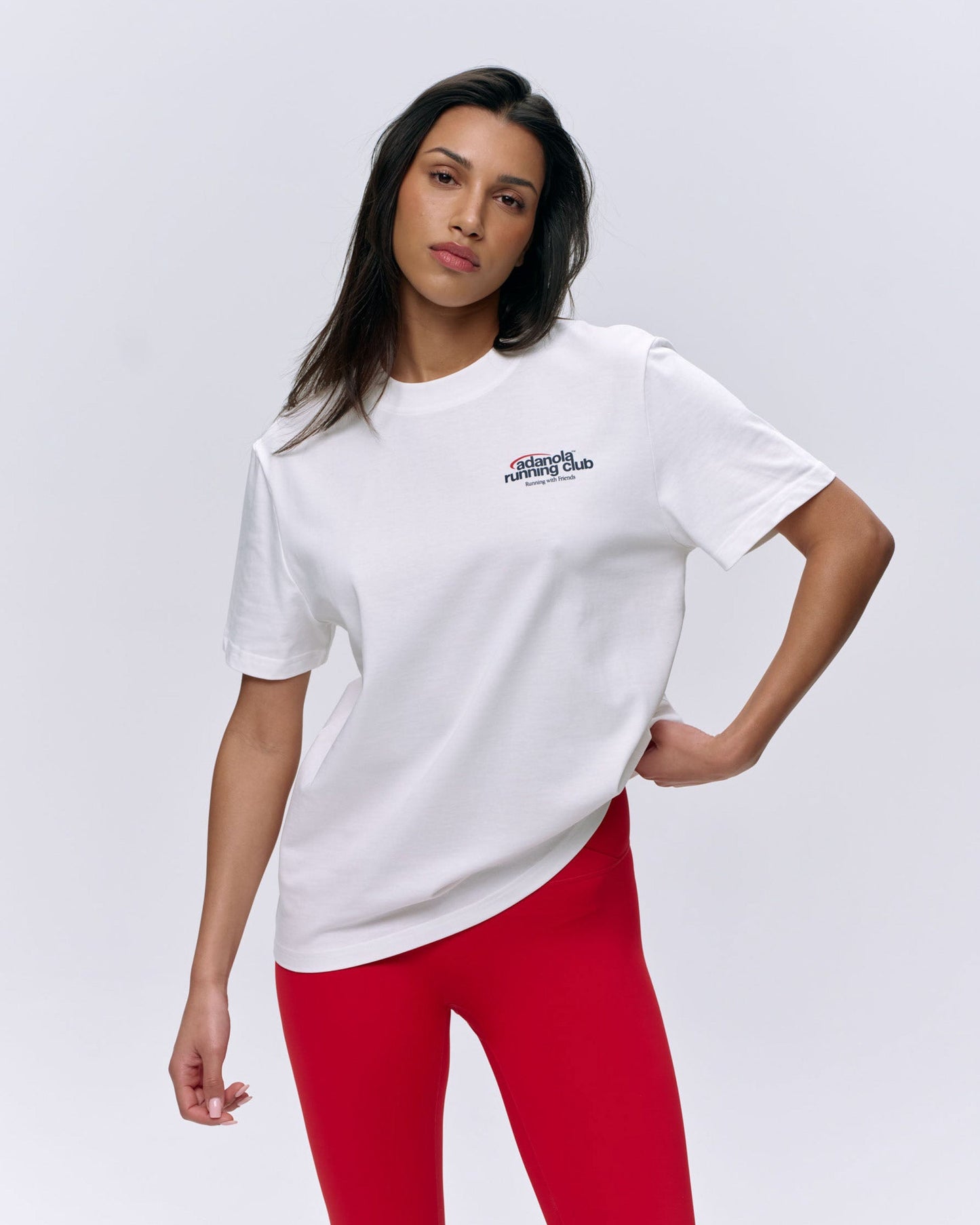 Adanola Running Short Sleeve Oversized T-shirt - White/Classic Red