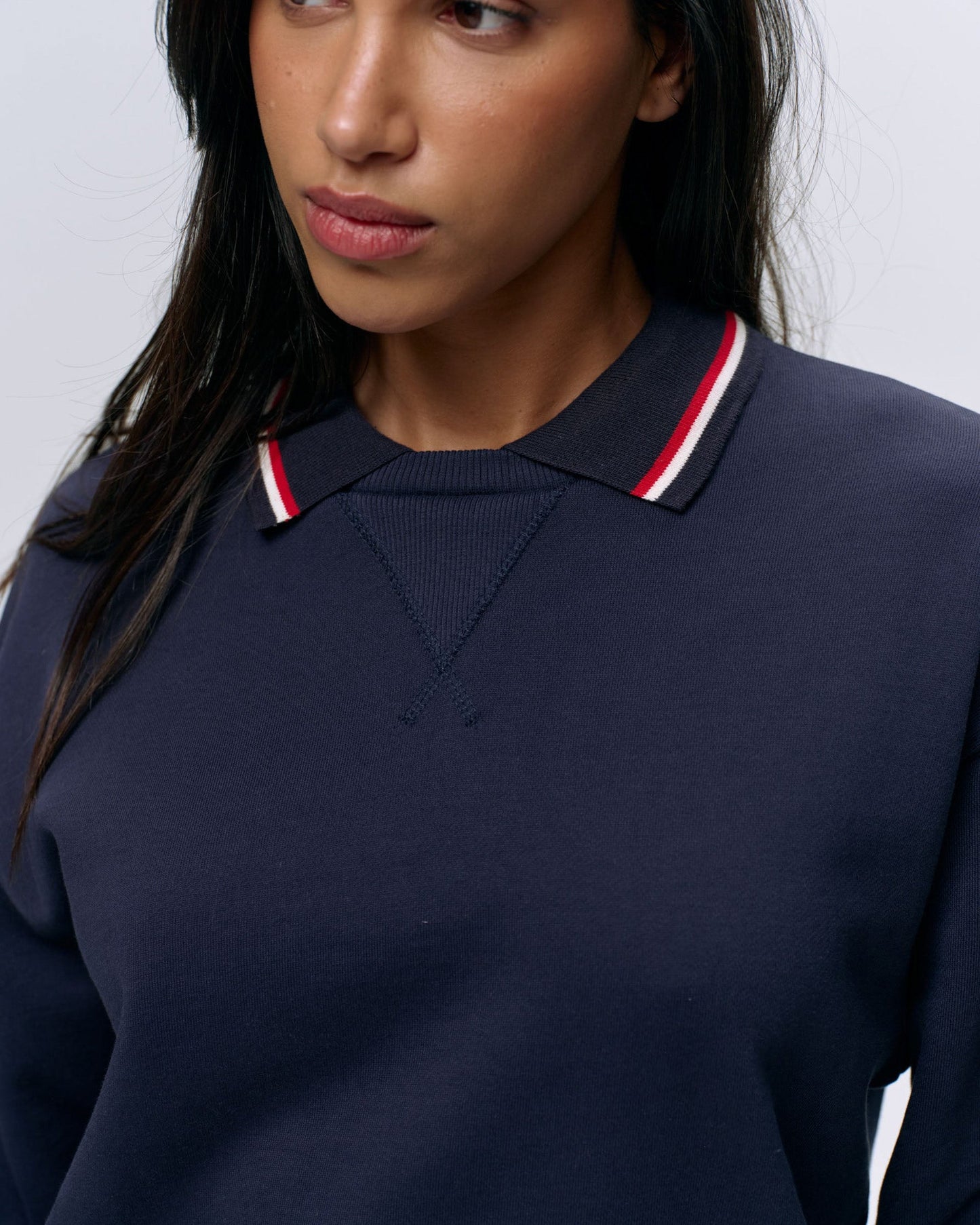 Collared Sweatshirt - Navy Blue/Marshmallow White