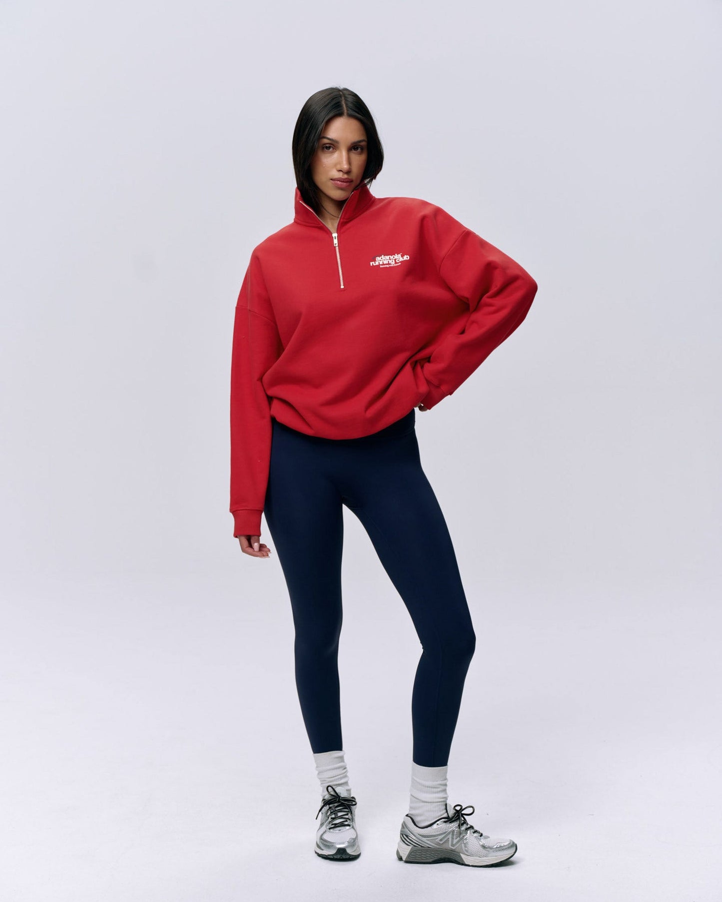 Adanola Running Oversized Funnel Neck Zip Sweatshirt - Classic Red