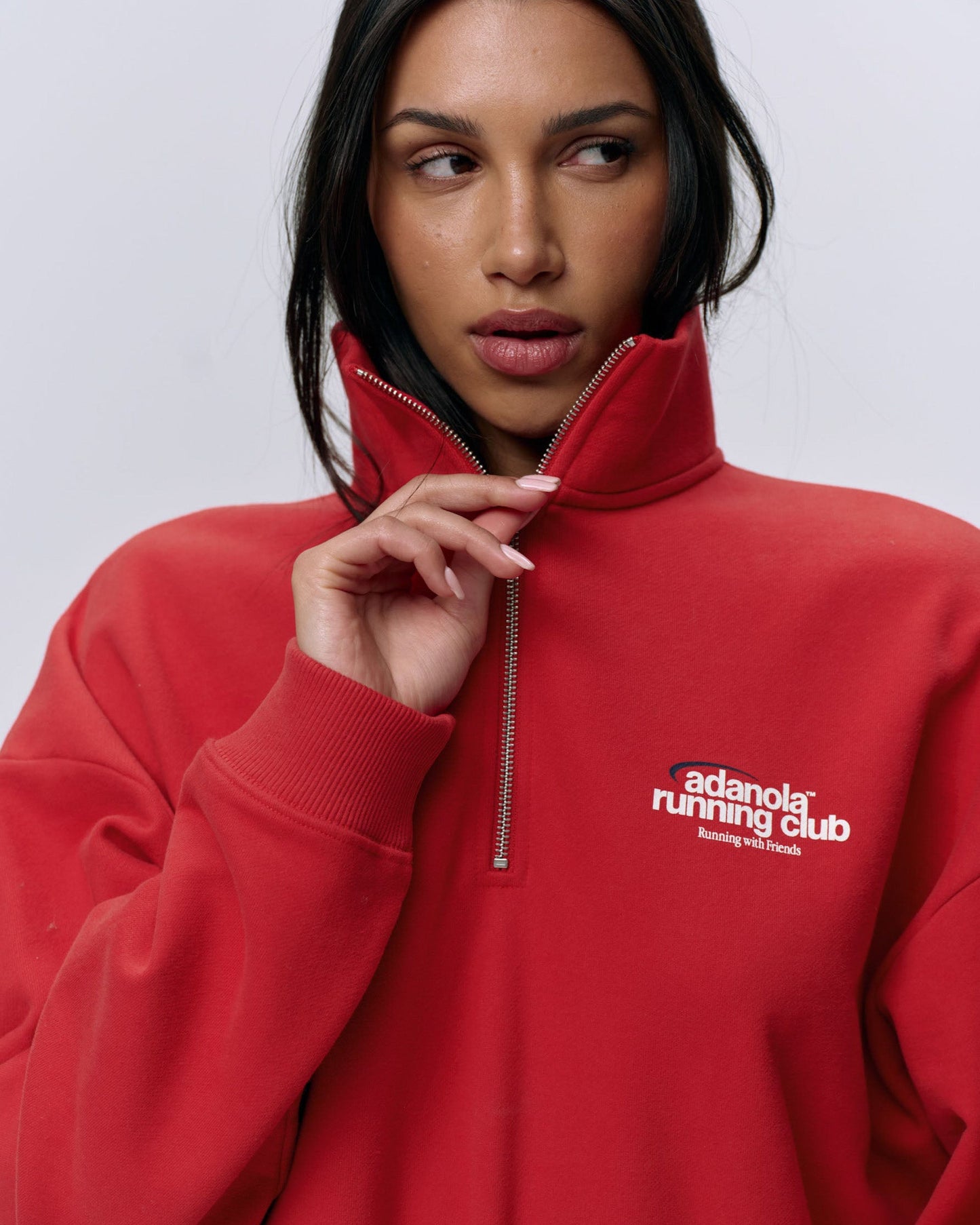 Adanola Running Oversized Funnel Neck Zip Sweatshirt - Classic Red