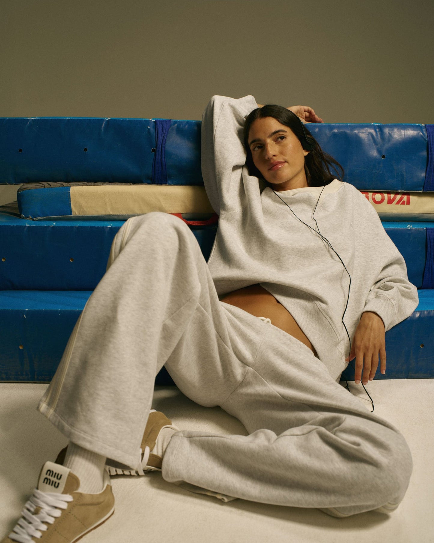 Varsity Loose Fit Sweatpants - Light Grey Melange/Marshmallow White