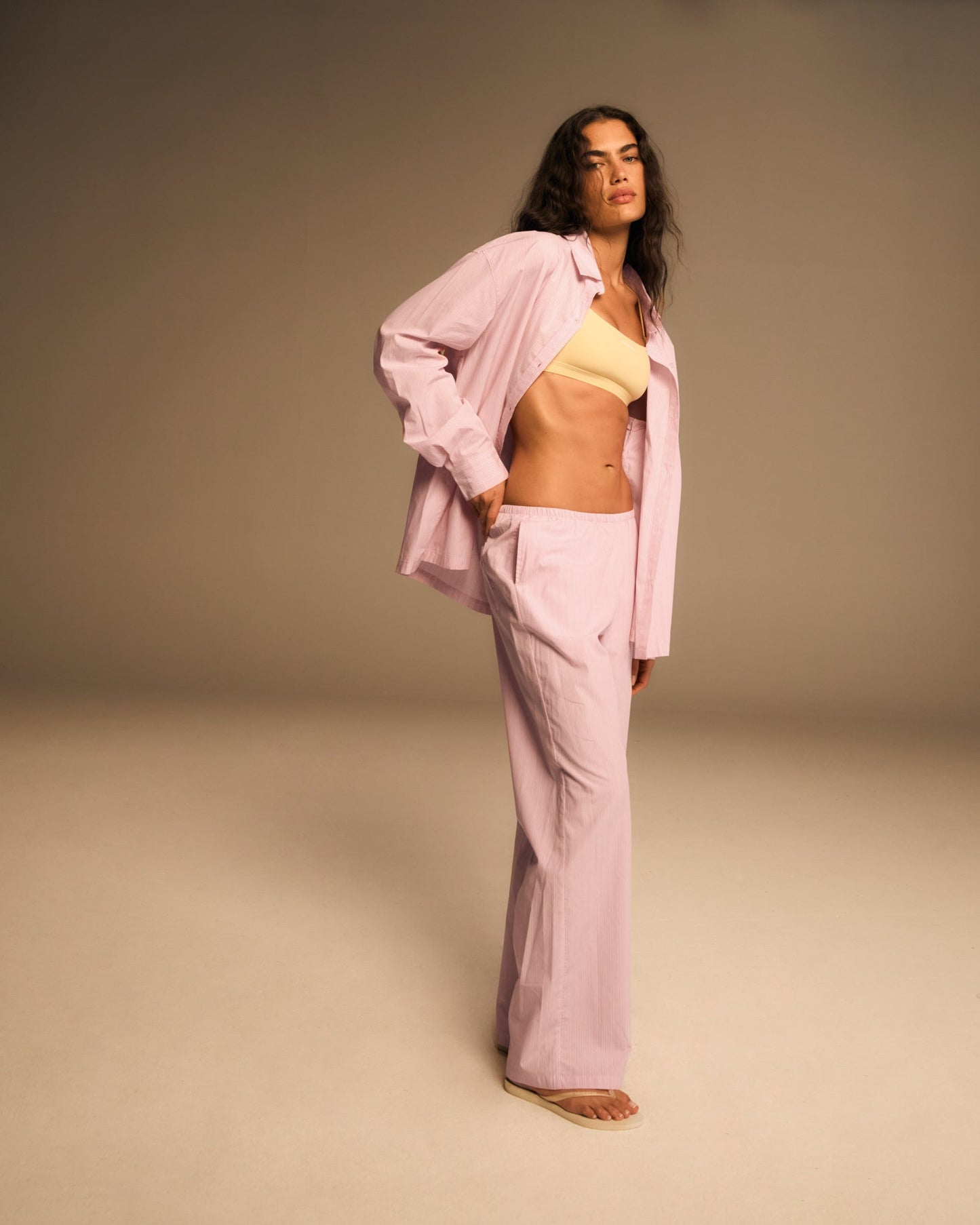 Cotton Stripe Oversized Shirt - Pink/White