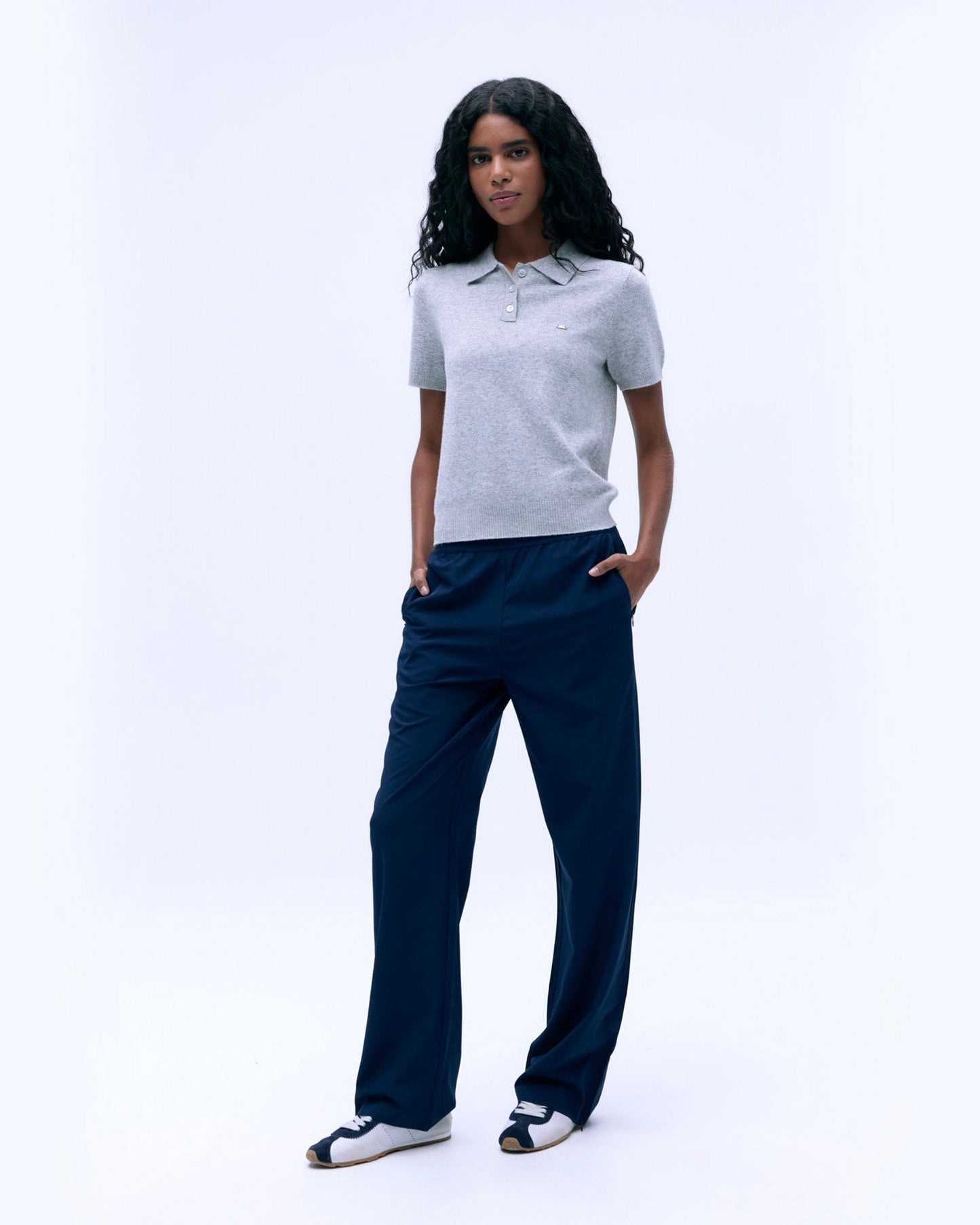 Knit Short Sleeve Polo Shirt - Light Grey Melange