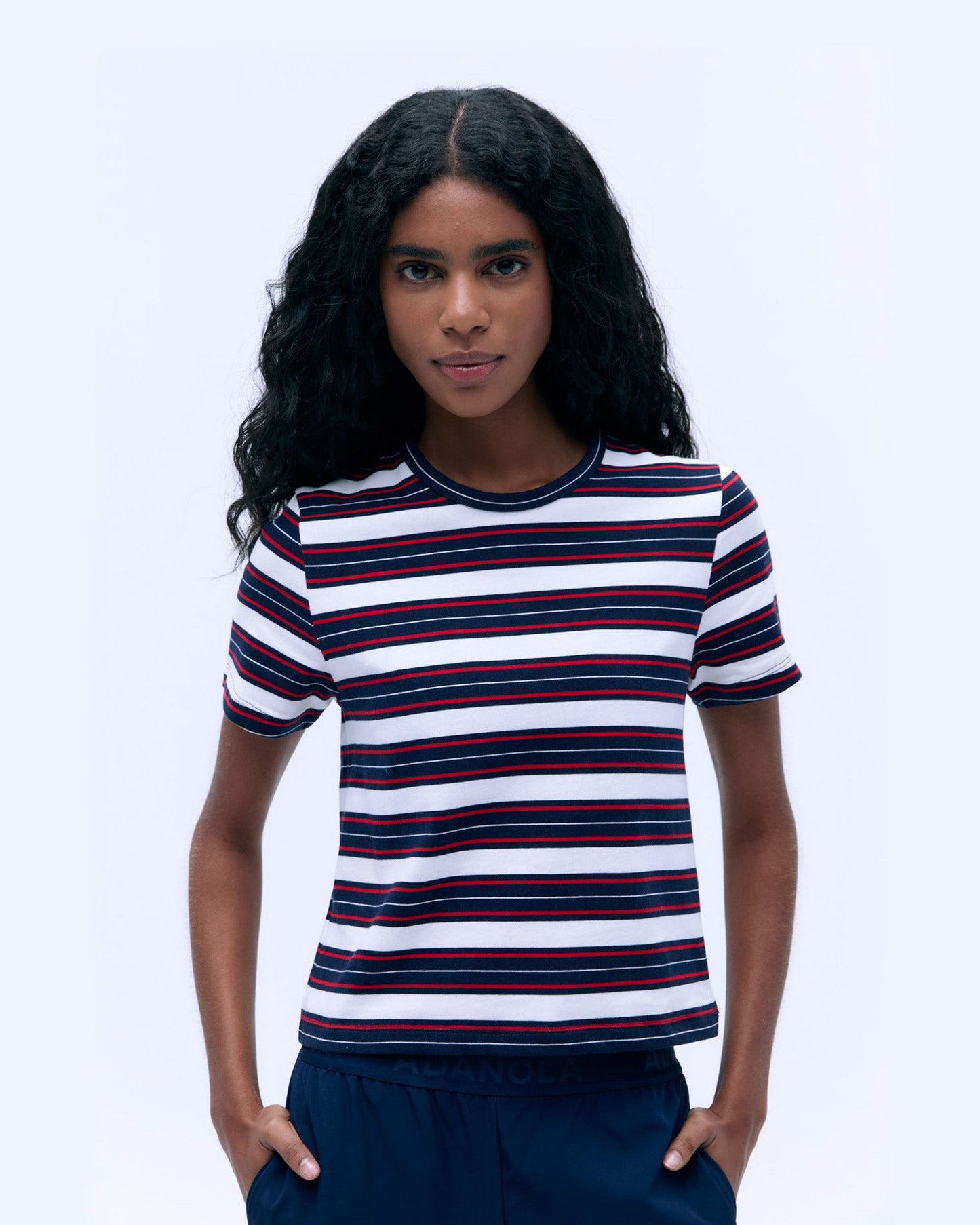 Stripe Short Sleeve Classic T-shirt - Navy Blue/Classic Red