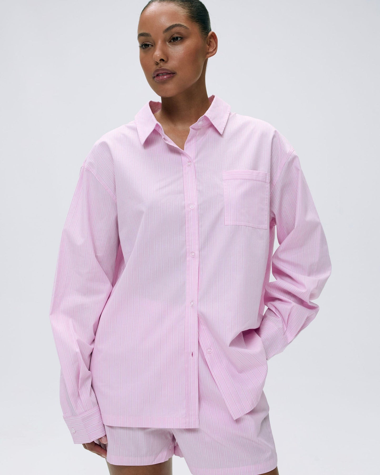Cotton Stripe Oversized Shirt - Pink/White