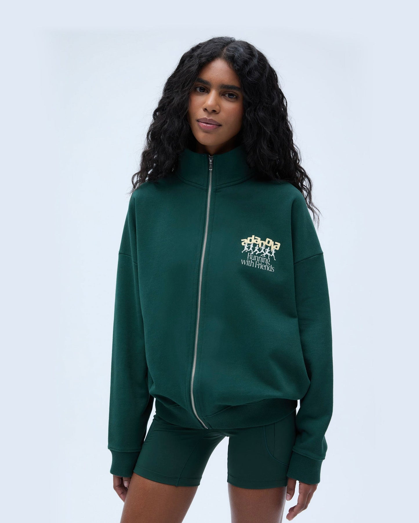 Runners Oversized Funnel Full Zip Sweatshirt - Pine Green