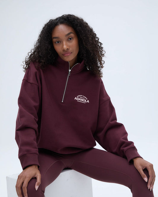 Classics Oversized Funnel Neck Zip Sweatshirt - Burgundy