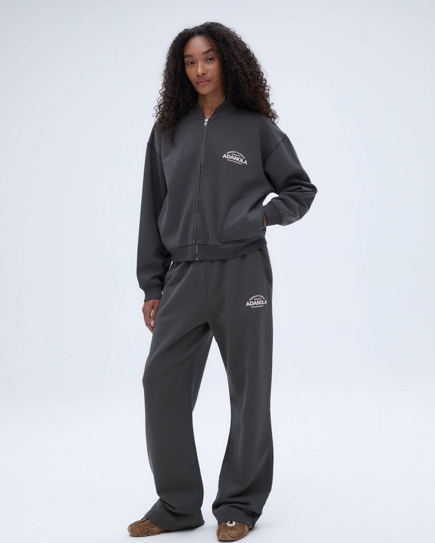 Classics Distressed Full Zip Sweatshirt - Charcoal Grey/Blush Pink